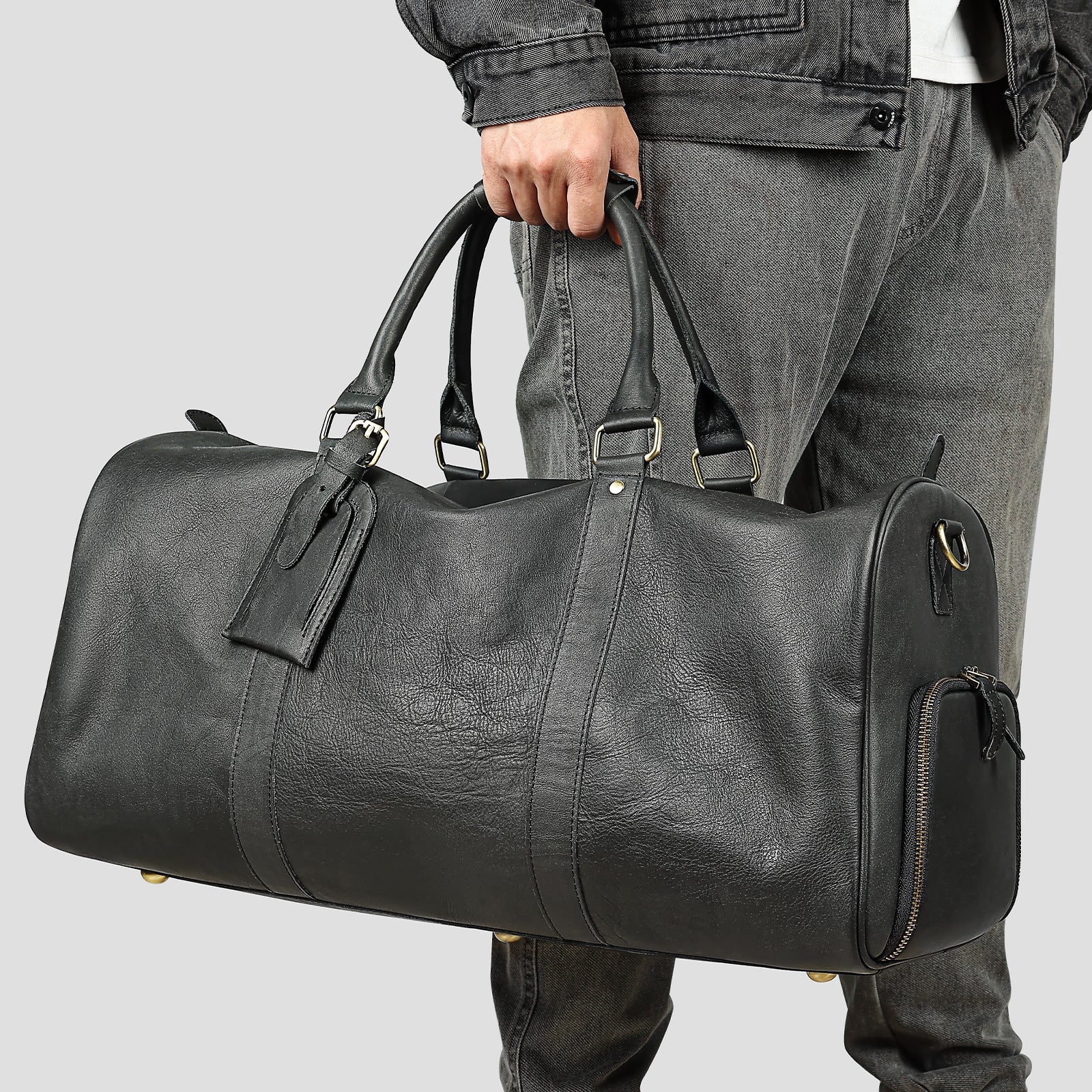 Men's Leather Travel Bag Large Capacity Cowhide Duffle Bag
