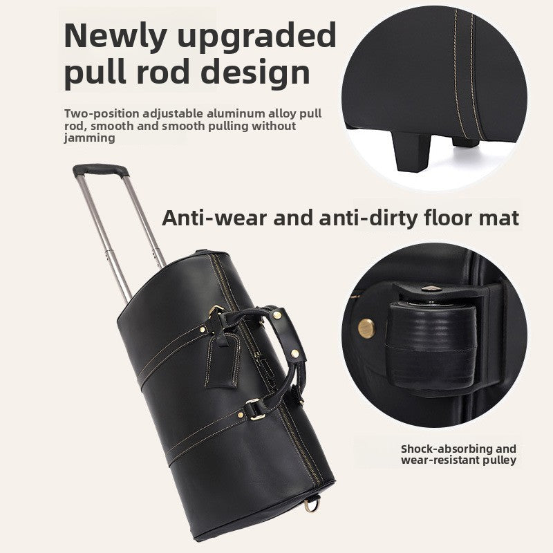 Genuine Leather Trolley Bag with Adjustable Strap