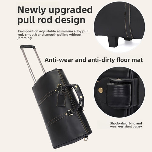 Genuine Leather Trolley Bag with Adjustable Strap