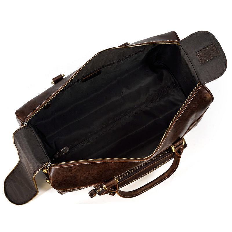 Men's Genuine Leather Retro Travel Bag, Large Capacity Business Suitcase