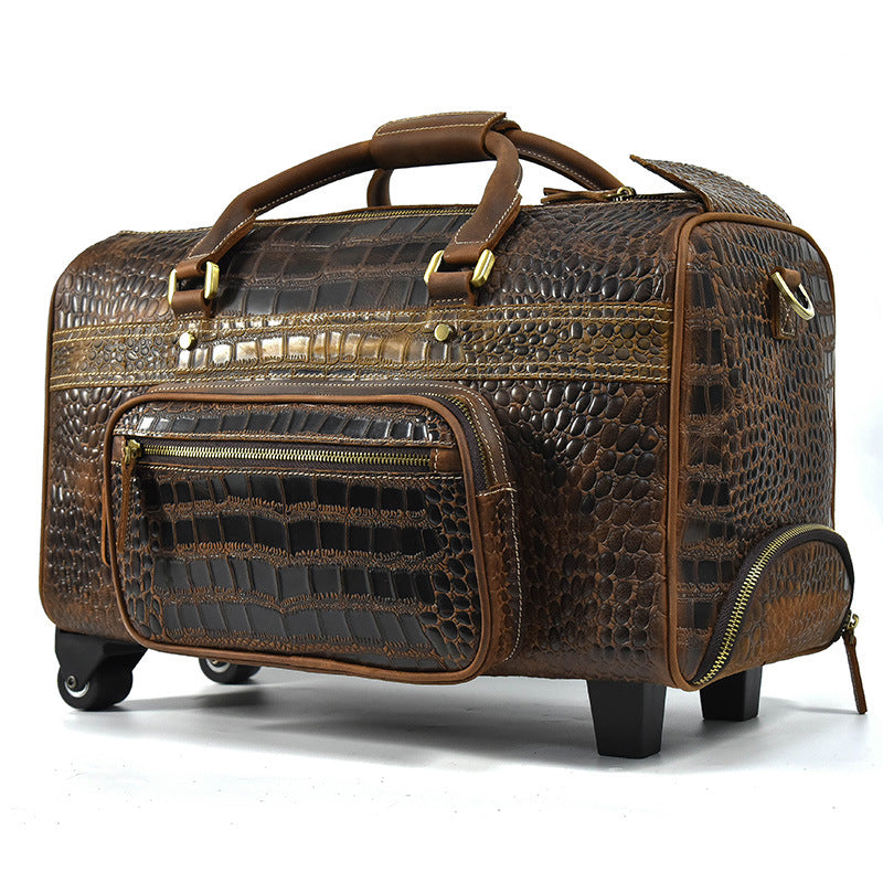 Men's Genuine Leather Retro Travel Bag, Large Capacity Business Suitcase