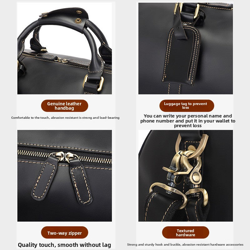 Genuine Leather Trolley Bag with Adjustable Strap