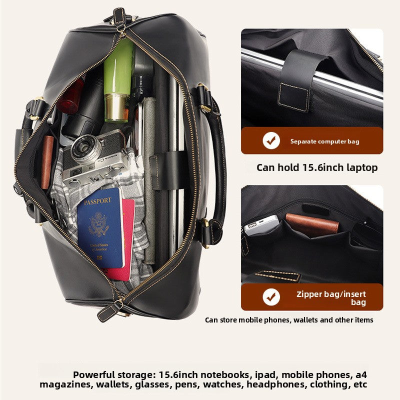 Genuine Leather Trolley Bag with Adjustable Strap