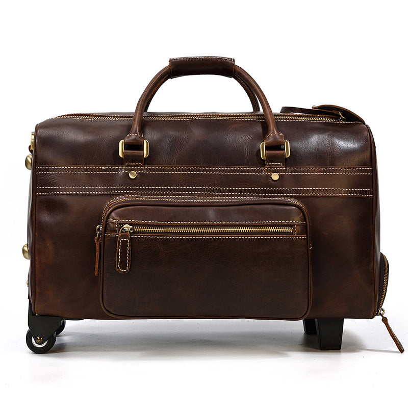 Men's Genuine Leather Retro Travel Bag, Large Capacity Business Suitcase
