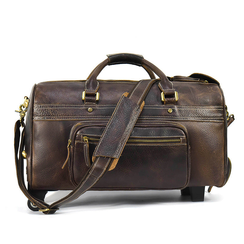Men's Genuine Leather Retro Travel Bag, Large Capacity Business Suitcase