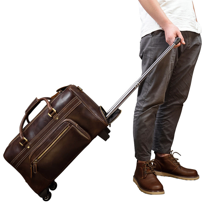 Men's Genuine Leather Retro Travel Bag, Large Capacity Business Suitcase