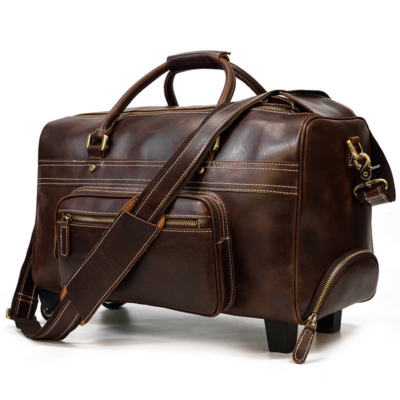 Men's Genuine Leather Retro Travel Bag, Large Capacity Business Suitcase