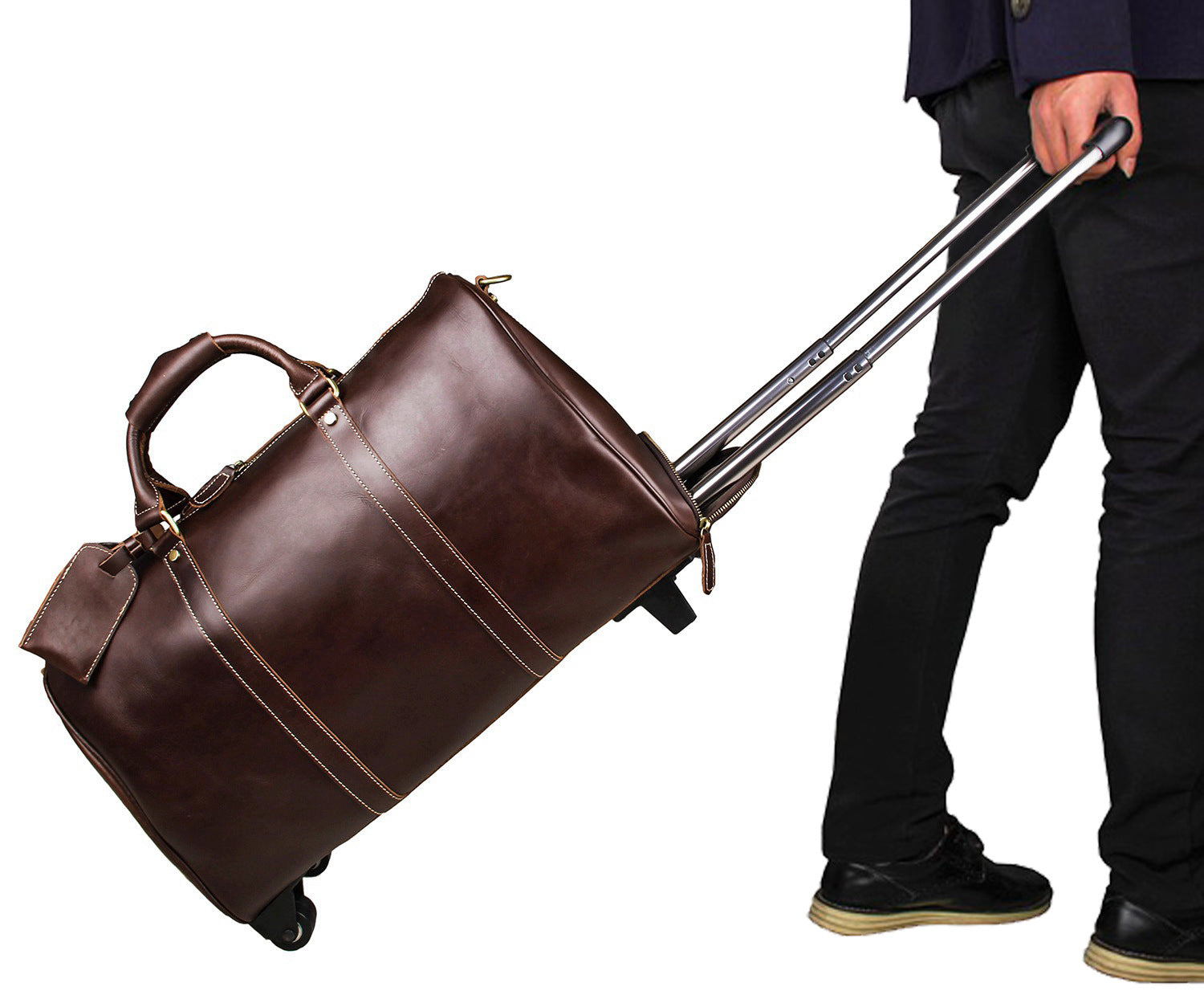 Genuine Leather Trolley Bag with Adjustable Strap