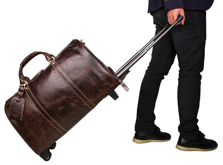 Genuine Leather Trolley Bag with Adjustable Strap