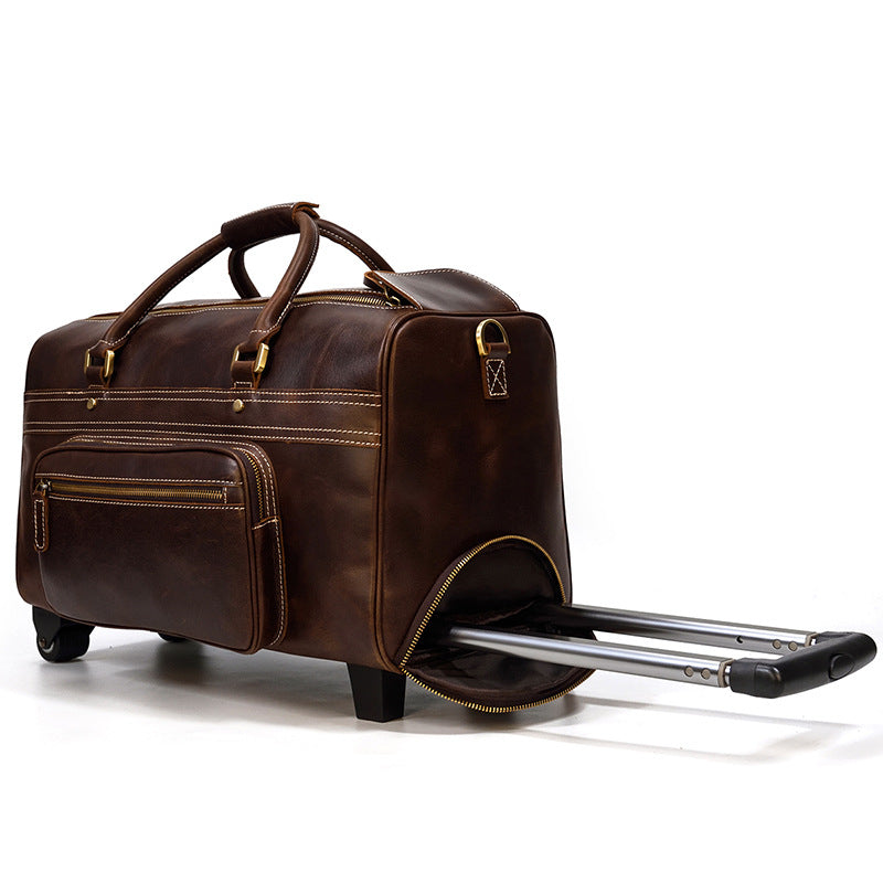 Men's Genuine Leather Retro Travel Bag, Large Capacity Business Suitcase