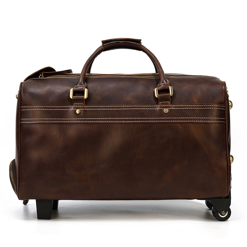 Men's Genuine Leather Retro Travel Bag, Large Capacity Business Suitcase